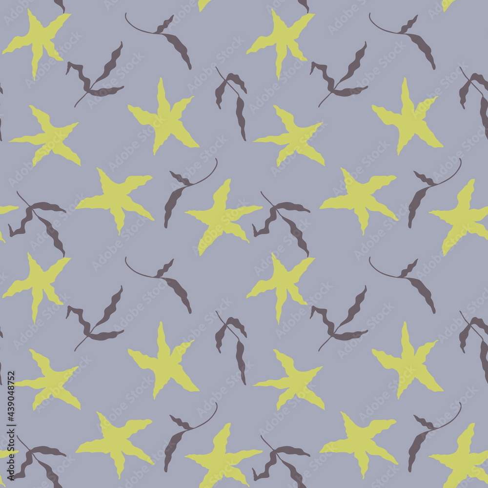 Hand drawn seamless pattern of marine starfish and seaweed. Perfect for scrapbooking, textile and prints.