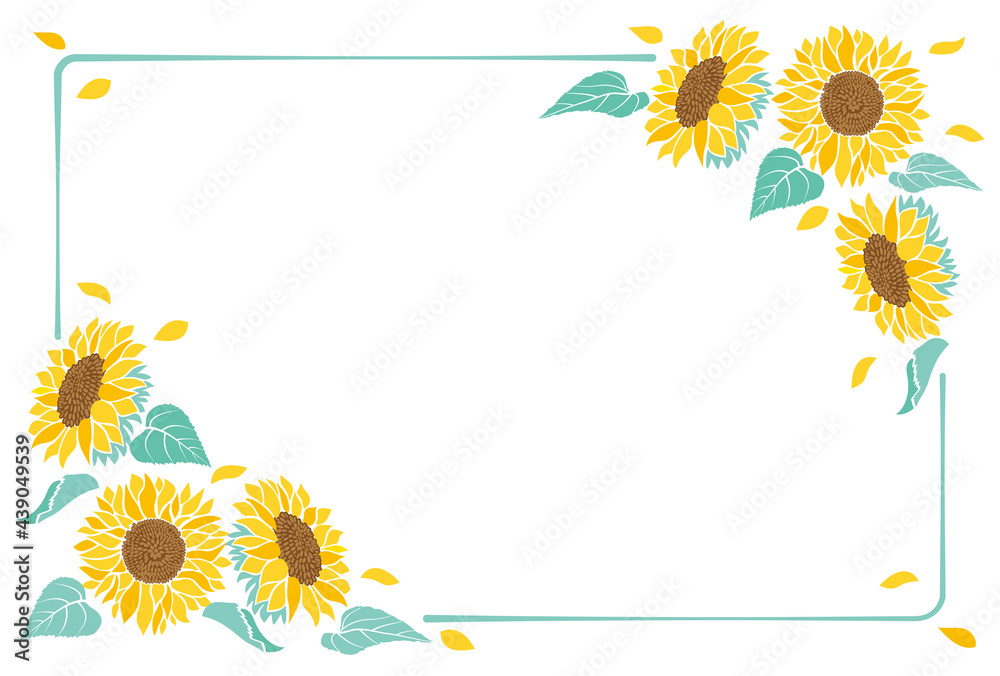 ひまわりのイラストの夏イメージのフレーム素材 Stock Vector Adobe Stock