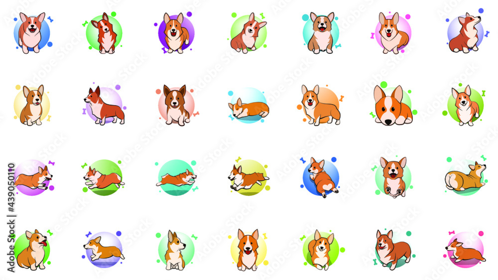 icon set of cute Cartoon Vector Illustration of a corgi puppy dog icon set of cute Cartoon Vector Illustration of a corgi puppy dog