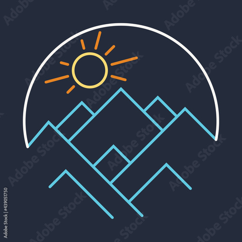 Mountain nature adventure wild sunrise line graphic illustration vector art t-shirt design