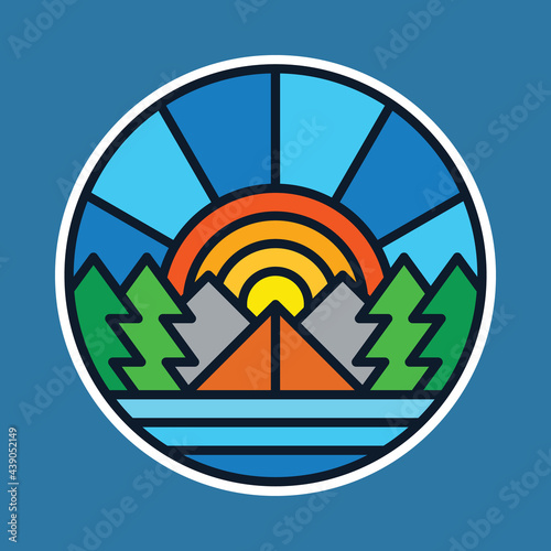 Camping nature adventure wild colorful badge patch pin graphic illustration vector art t-shirt design