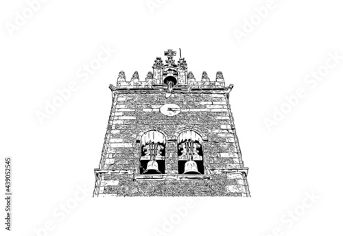 Building view with landmark of Guimaraes is a city in northern Portugal. Hand drawn sketch illustration in vector.