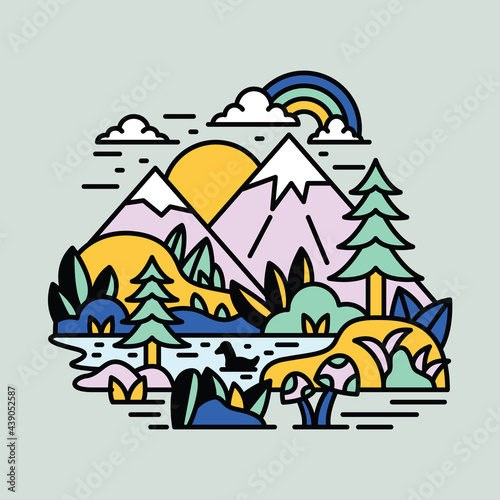 Mountain nature adventure wild colorful graphic illustration vector art t-shirt design