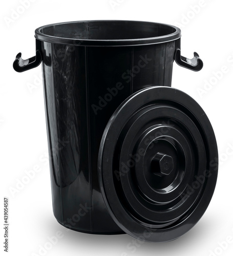 Black bucket with lid isolated on white background