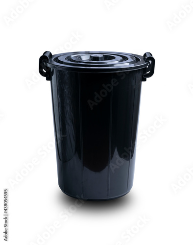 Black bucket with lid isolated on white background