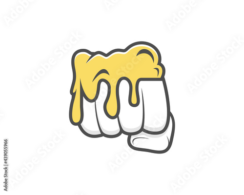 Fist hand with beer soda on top