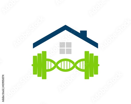 Simple house roof with gym barbel and DNA symbol