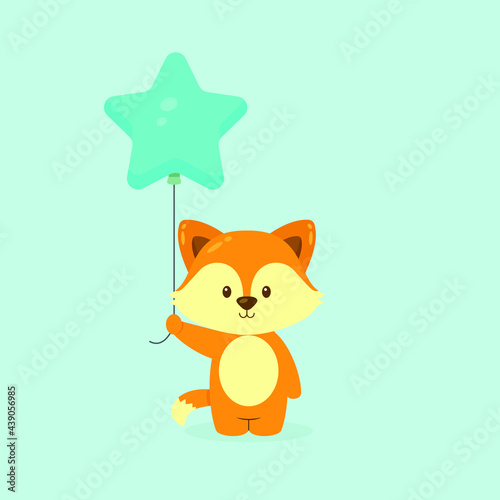 Cute Fox Holding Balloon Free Vector