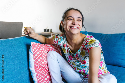 Obraz na plátně portrait of latin disabled girl with cerebral palsy smiling at Home in disabilit