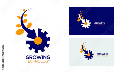 Agriculture and technology growing logo agro tech with orange and navy blue color