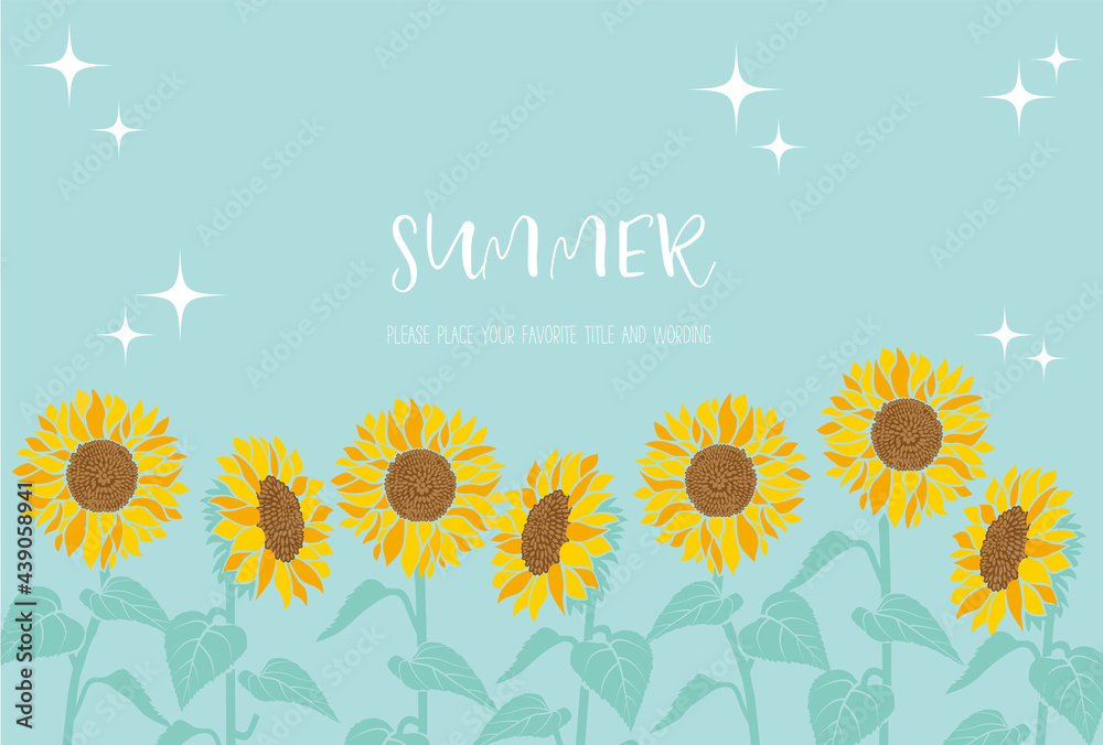 ひまわりのイラストの夏イメージのフレーム素材 Stock Vector Adobe Stock