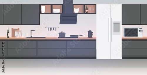 modern kitchen interior empty no people house room with furniture horizontal