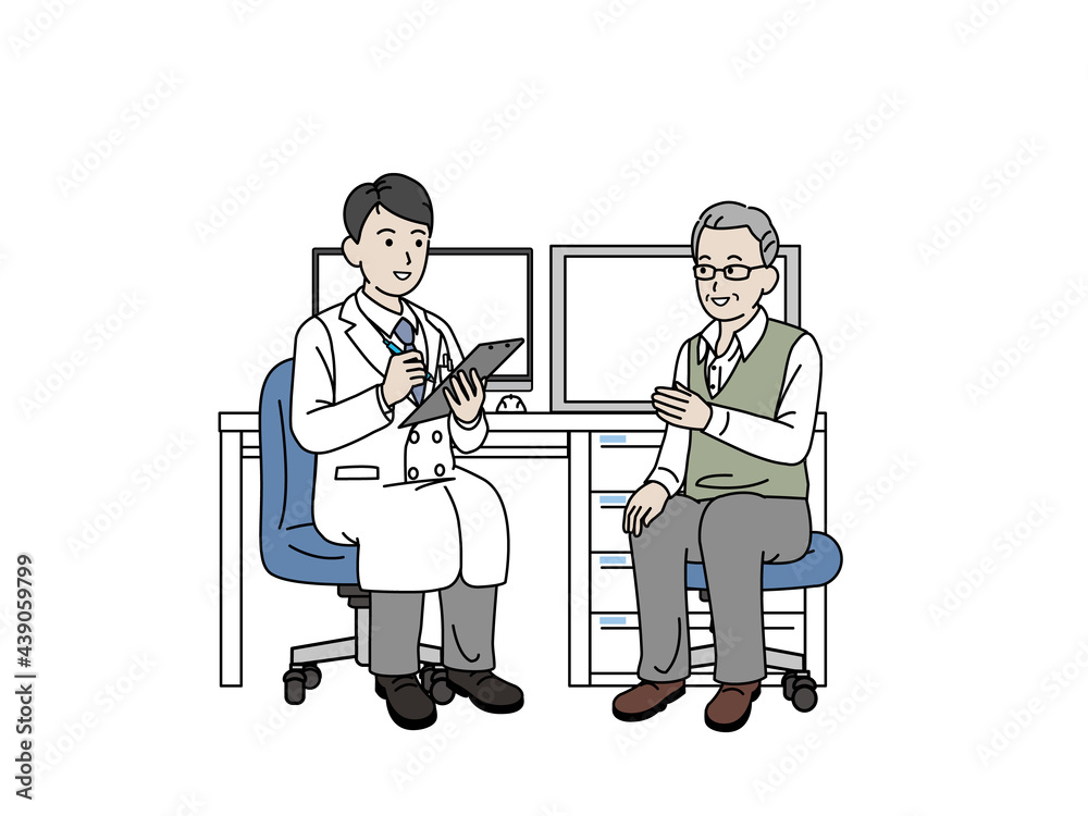 年配の男性と医者 カウンセリング 診察 シニア 高齢者 患者 イラスト素材 年配の男性と医者 カウンセリング 診察 シニア 高齢者 患者 イラスト素材