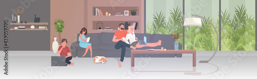 happy family spending time together during coronavirus pandemic quarantine self isolation concept