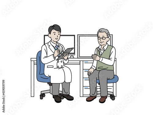 年配の男性と医者　カウンセリング　診察　シニア　高齢者　患者　イラスト素材
