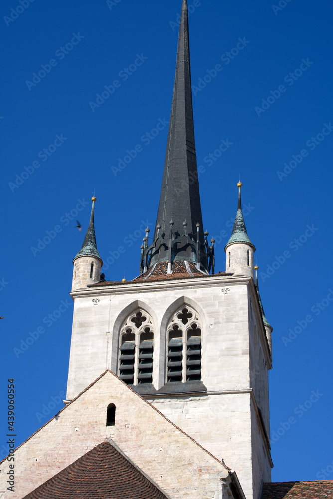 Old protestant roman abbey church at the old town of Payerne at summertime. Photo taken June 11th, 2021, Payerne, Switzerland.