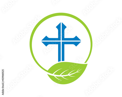 Christian cross inside the circle leaf
