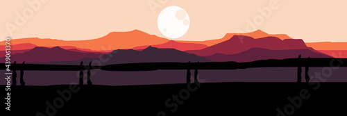 moonrise in mountain landscape vector illustration for wallpaper background and design template