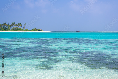 Tropical landscape on Olhuveli island  Maldives