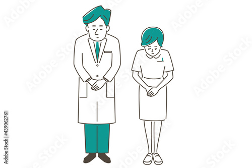おじぎする医者と看護師のイラスト素材　全身