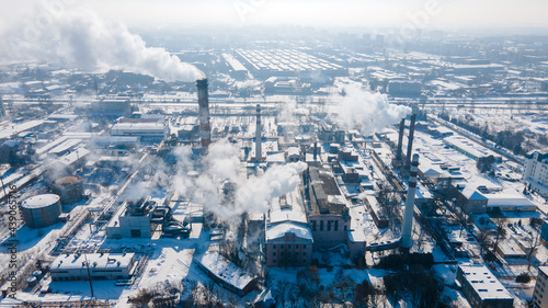 aerial view of factory pipes pollution problems © phpetrunina14