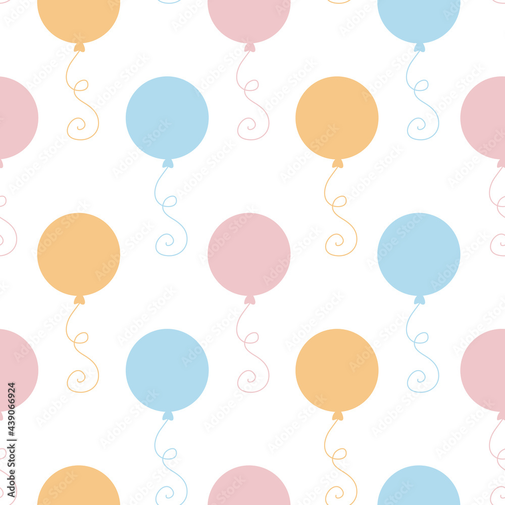 Seamless vector pattern with hand drawn air balloons isolated on white background. Cute vintage texture for kids room decor, fashion, nursery art, wrapping paper, textile, print, fabric, wallpaper.