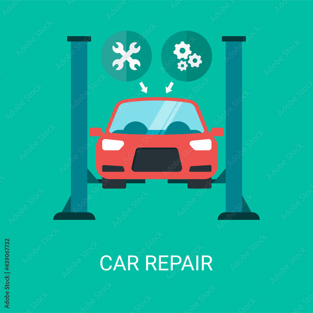 Car repair vector illustration background in flat style. Suitable for web banners, social media, postcard, presentation and many more. Car repair vector illustration background in flat style. Suitable for web banners, social media, postcard, presentation and many more.