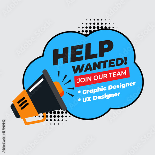 We Are Hiring emblem. Business hiring and recruiting employee for empty position, Job Vacancy Concept, illustration for banner and media social design for recruiting staff. vector illustration