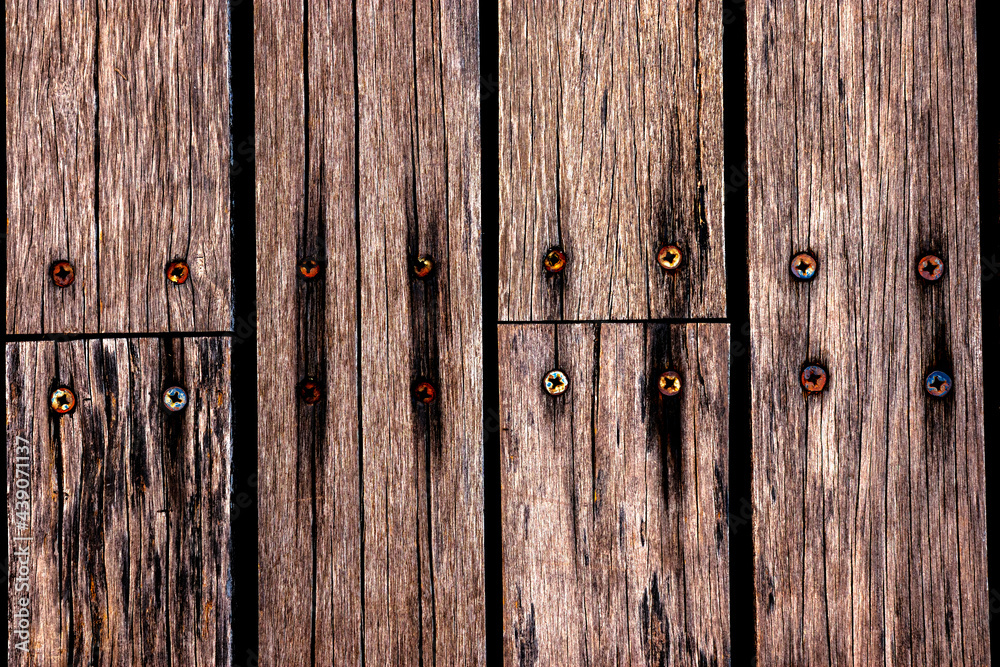 Obraz premium four dark, brown floor vintage texture retro background, wood planks. plank texture with natural pattern. Hard wood texture. Natural grain of wood.