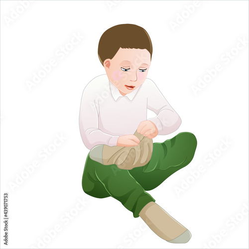 child wearing or take off his socks
