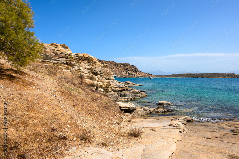 Monastiri beach in the Agios Ioannis Bay with turquoise and crystal water. Paros island, Cyclades, Greece Monastiri beach in the Agios Ioannis Bay with turquoise and crystal water. Paros island, Cyclades, Greece