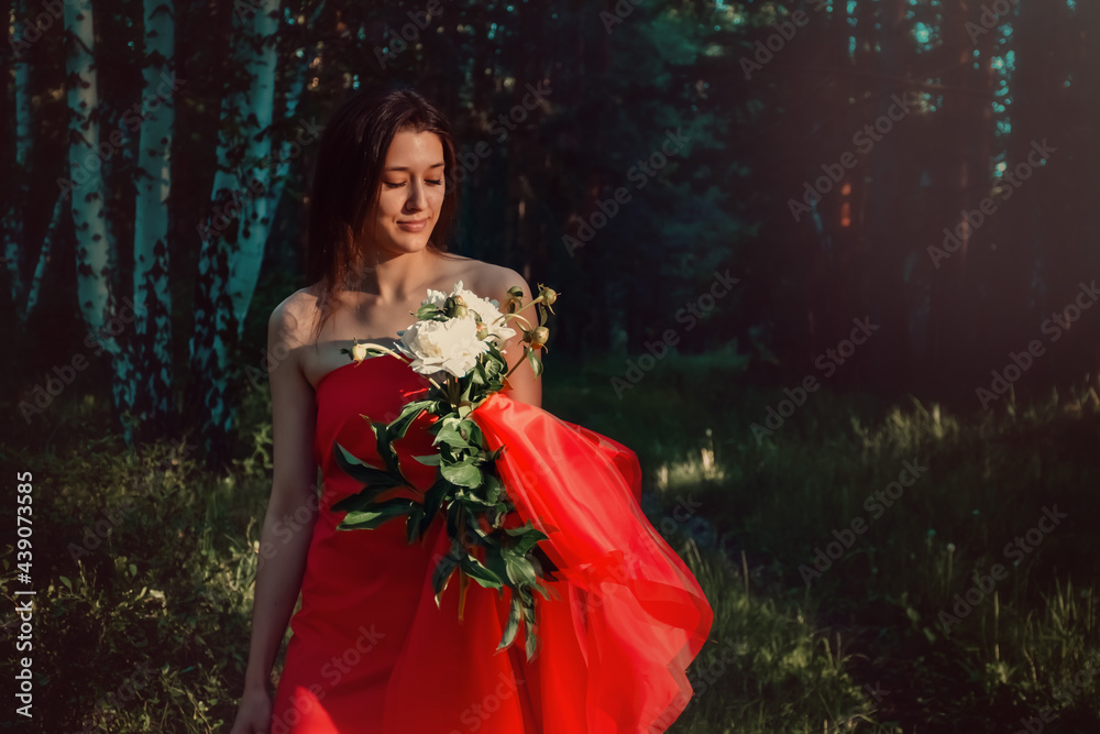 woman in a red dress
