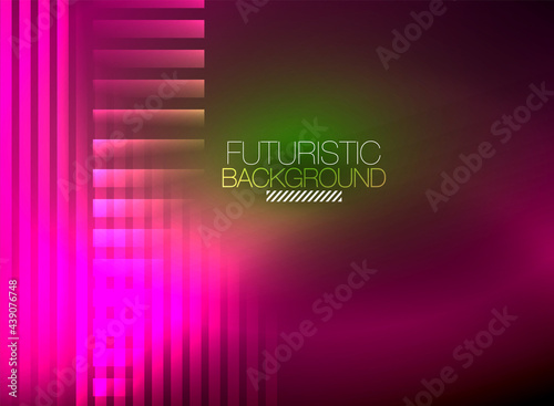 Bright neon color techno abstract background, shiny glowing neon lines in the dark background