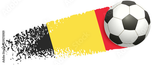 Soccer ball flying on background of belgium flag. European football championship 2020 and 2021