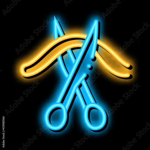 cutting umbilical cord neon light sign vector. Glowing bright icon cutting umbilical cord sign. transparent symbol illustration