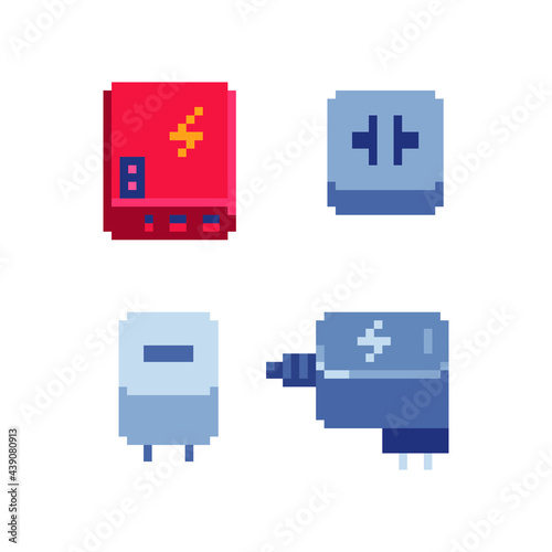 Charger pixel art icon. Isolated vector illustration. Design logo and app. Game assets 8-bit