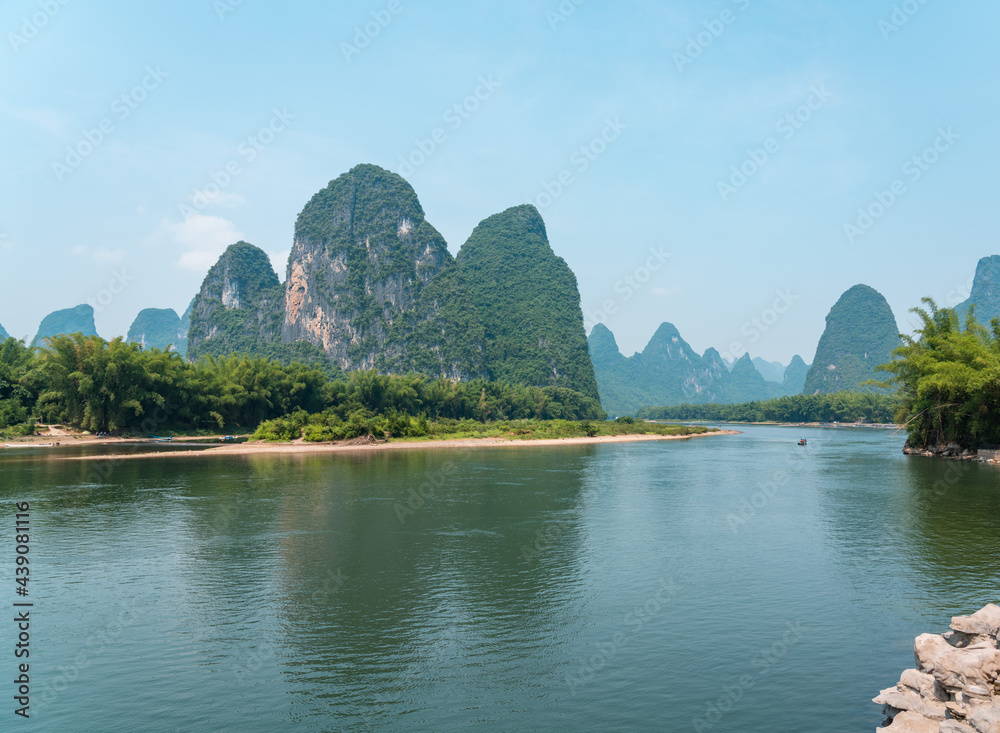 landscape with river and mountains in karst landform