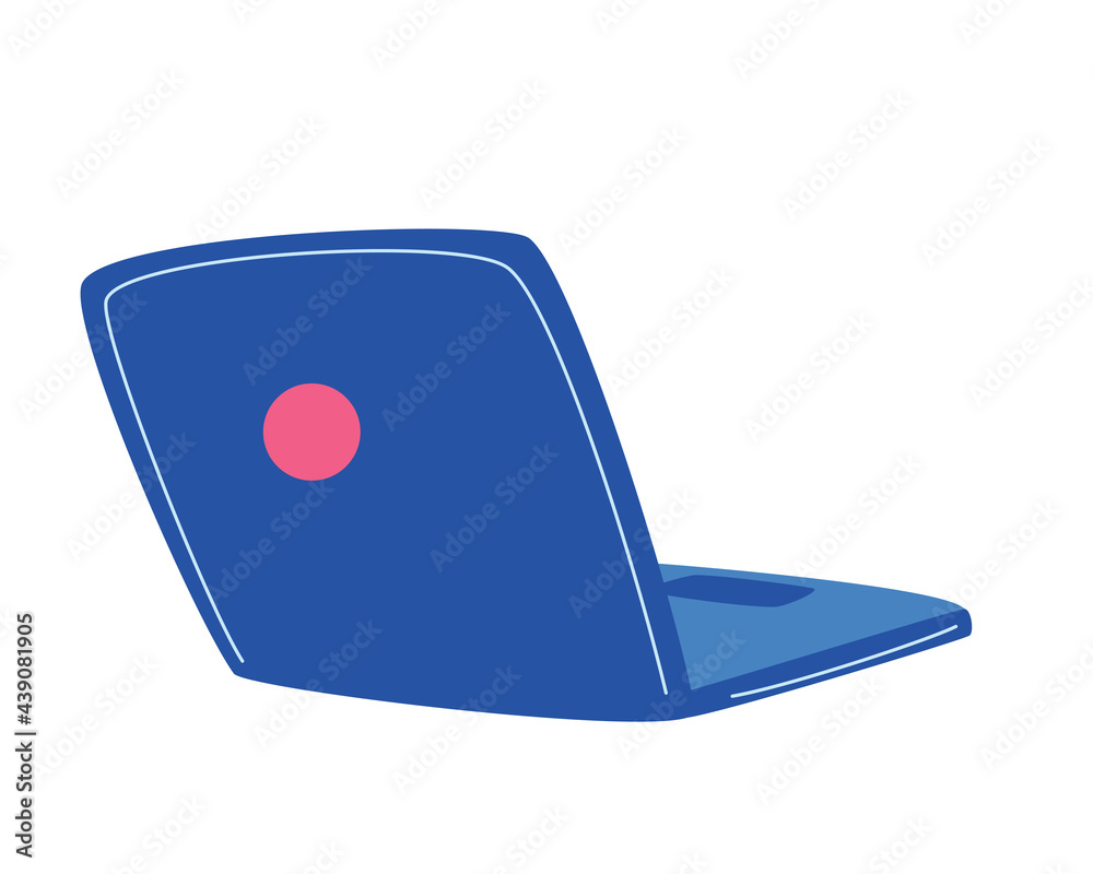 Cartoon laptop. Rear view. Home Appliences Laptop. A convenient gadget ...