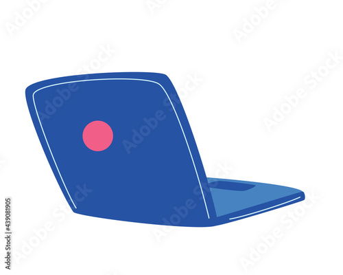 Cartoon laptop. Rear view. Home Appliences Laptop. A convenient gadget for work games and entertainment. Flat cartoon colorful vector illustration.