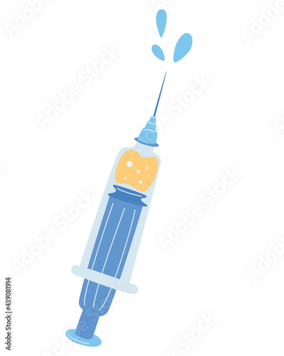 Medical syringe. The syringes are filled with vaccine, medicine. Injection for health and beauty. Vector Illustration of medical syringes with a needle in cartoon flat style.