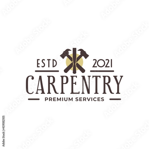carpentry or wood worker logo with an illustration of hammer and wood planer. vector graphic for carpenter logo template.