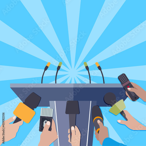 Rostrum with microphones for press release famous person or politician