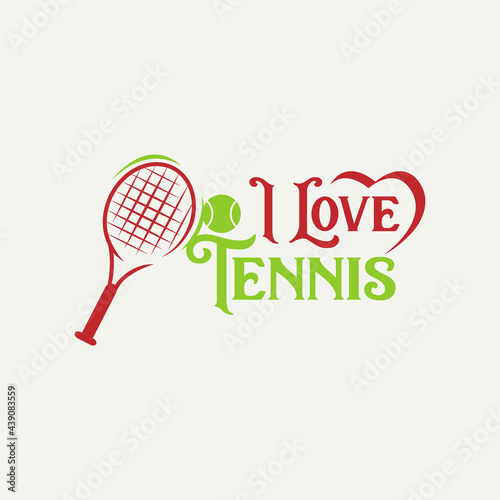 I love tennis. Sport Red heart simple symbol white background. Calligraphic inscription, lettering, hand drawn, vector illustration greeting. I love tennis lettering. Calligraphic label