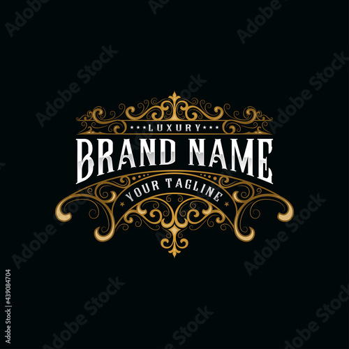 Vintage luxury logo, with decorative frame invitation label design, Business sign, monogram identity design for restaurants, boutiques and hotels