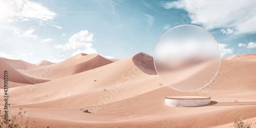 3d Illustration of an Blank Frosty Glass in the Middle of the Desert.