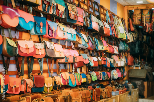 Canacona, Goa, India. Shop With Leather Goods - Bags, Wallets, Backpacks, Briefcases