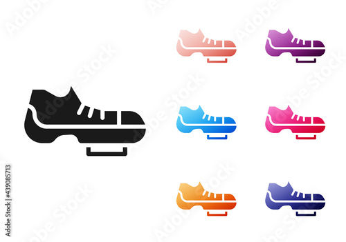 Black Triathlon cycling shoes icon isolated on white background. Sport shoes, bicycle shoes. Set icons colorful. Vector