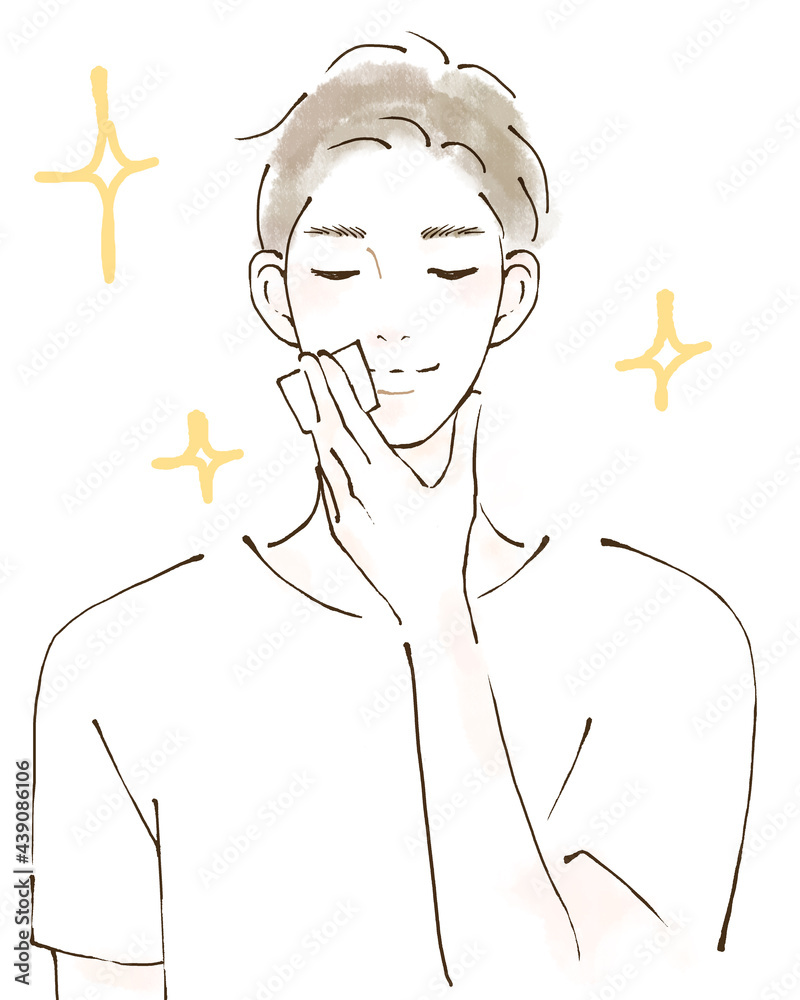 肌ケアをする男性のイラスト 人物 若い