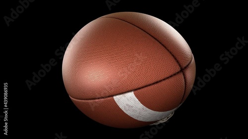 American football ball rotating in motion on black screen with alpha-channel. Looped American football 3d Animation. 3d. 4K