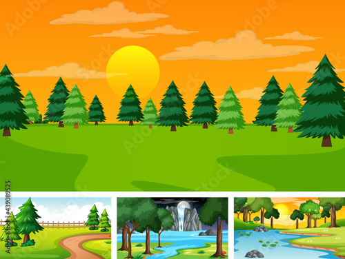 Four different scene of nature park and forest